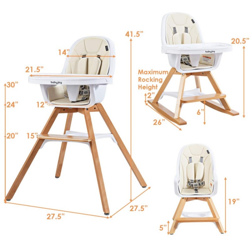 3-in-1 Convertible Baby High Chair with Replaceable Legs and Rocking Bar