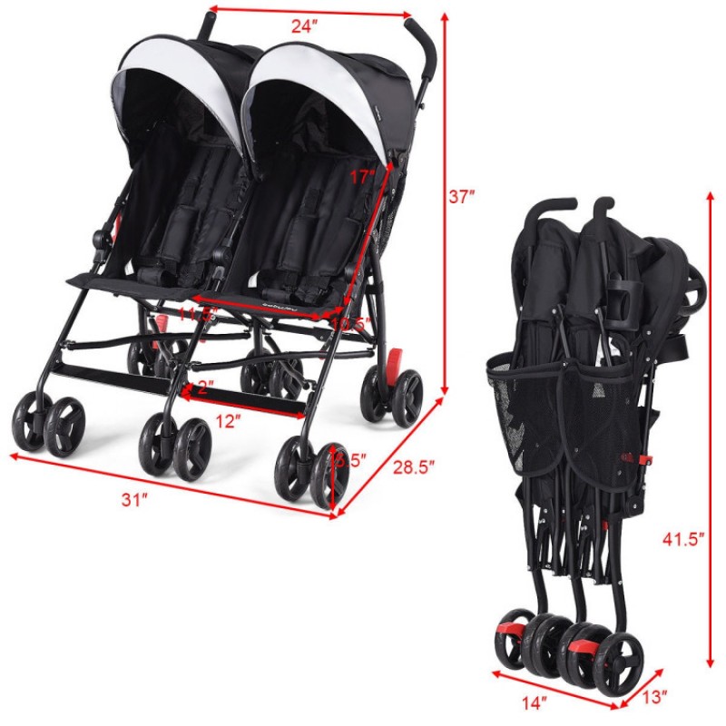 Foldable Twin Baby Double Stroller Ultralight Umbrella Kids Stroller