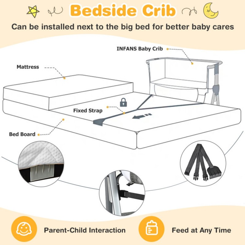 Adjustable Baby Bedside Crib with Large Storage Adjustable Baby Bedside Crib with Large Storage