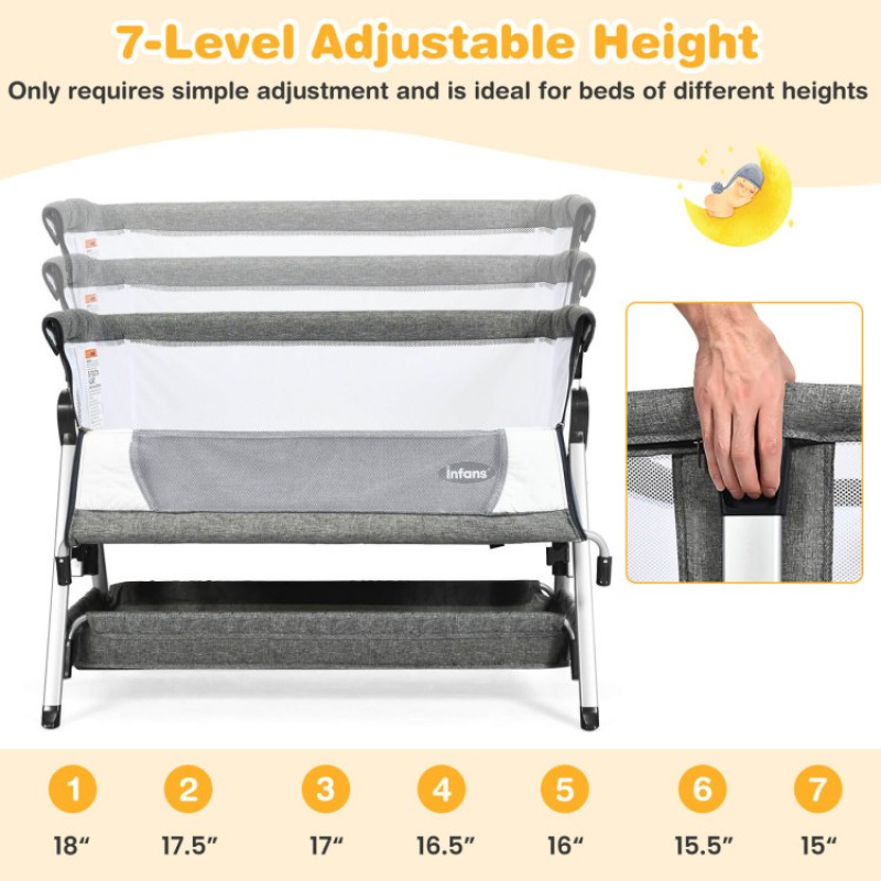 Adjustable Baby Bedside Crib with Large Storage