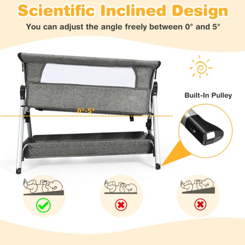 Adjustable Baby Bedside Crib with Large Storage