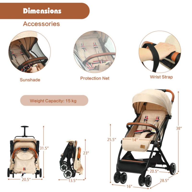 Lightweight Aluminium Frame Baby Stroller with Net