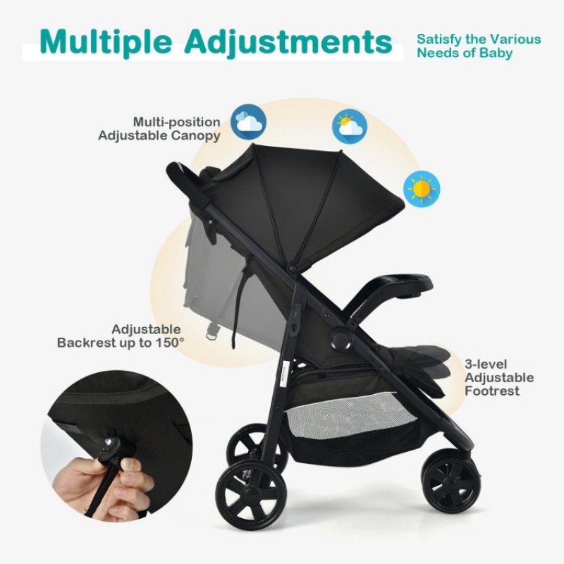 Baby Jogging Stroller with Adjustable Canopy for Newborn