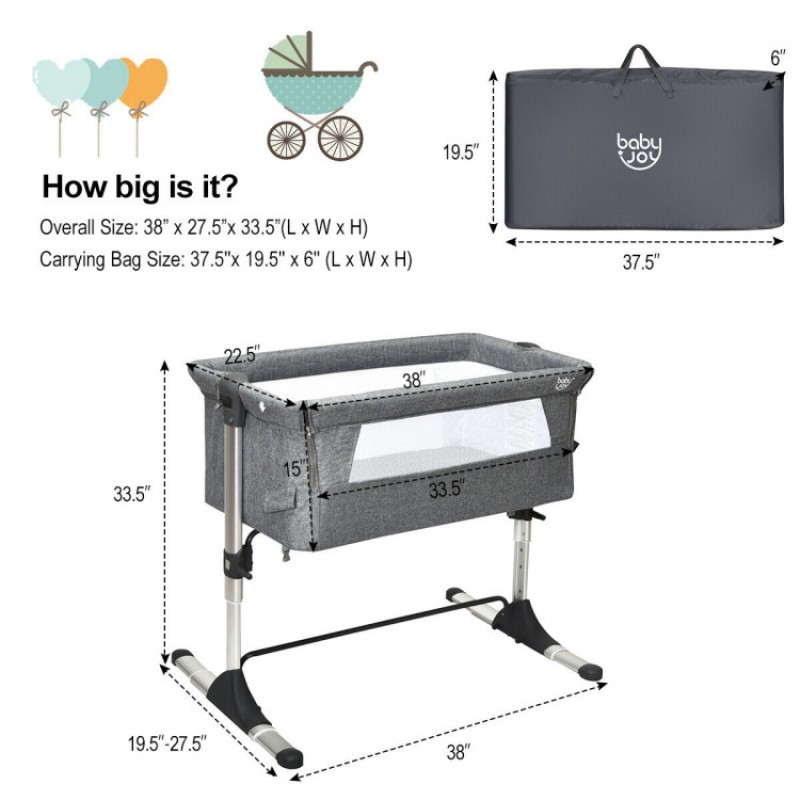 Travel Portable Baby Bed Side Sleeper  Bassinet Crib with Carrying Bag