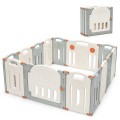 14-Panel Foldable Baby Playpen with Lockable Gate and Non-slip Bases