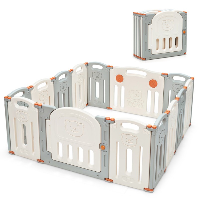 14-Panel Foldable Baby Playpen with Lockable Gate and Non-slip Bases