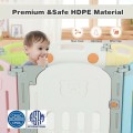 14-Panel Foldable Baby Playpen with Lockable Gate and Non-slip Bases