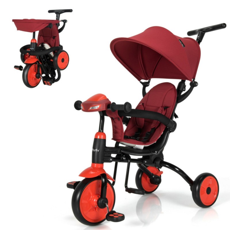 6-in-1 Foldable Baby Tricycle Toddler Stroller with Adjustable Handle