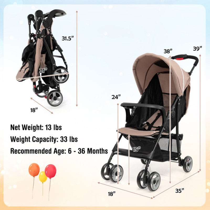 Toddler Travel Stroller for Airplane with Adjustable Backrest and Canopy