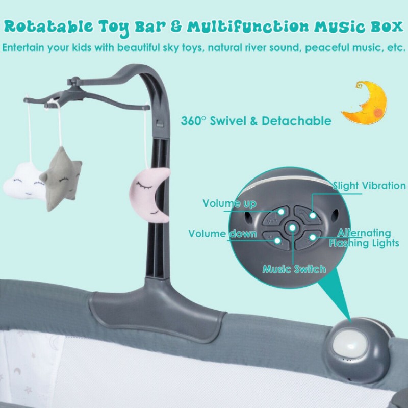 Height Adjustable Baby Side Crib with Music Box & Toys Height Adjustable Baby Side Crib with Music Box & Toys