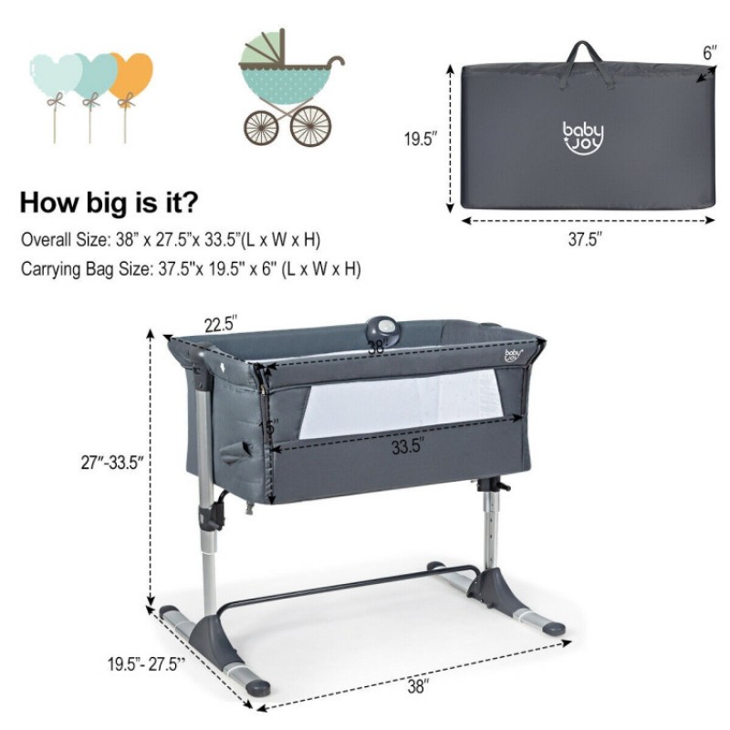 Height Adjustable Baby Side Crib with Music Box & Toys Height Adjustable Baby Side Crib with Music Box & Toys