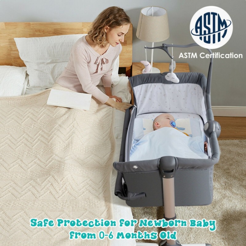 Height Adjustable Baby Side Crib with Music Box & Toys Height Adjustable Baby Side Crib with Music Box & Toys