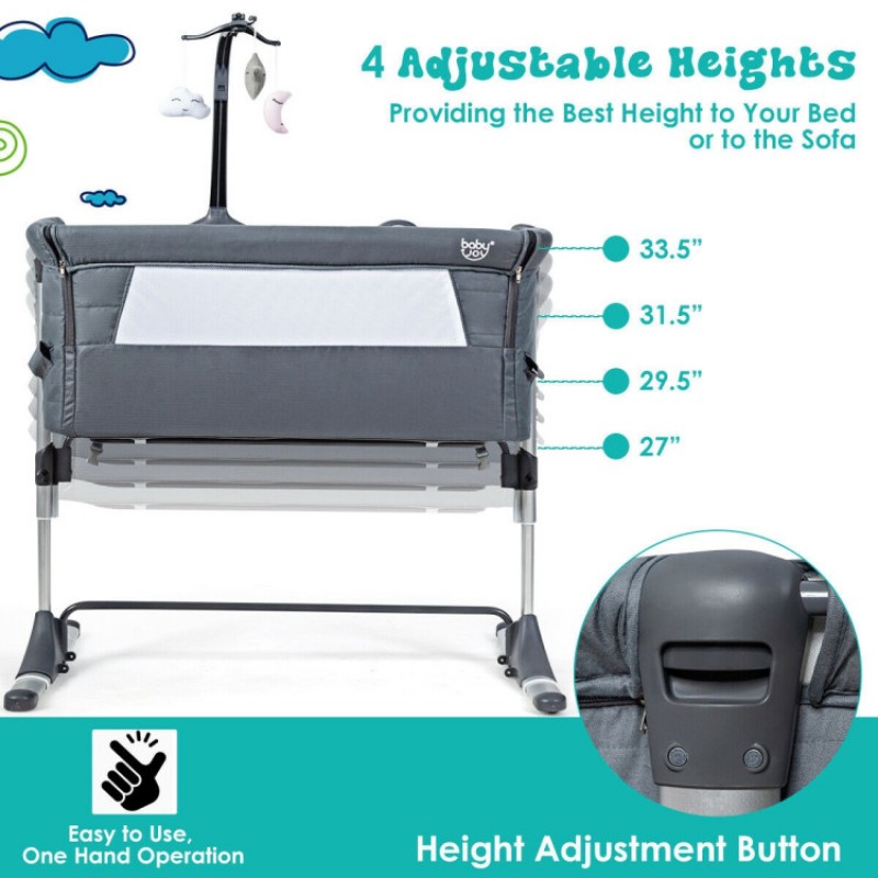 Height Adjustable Baby Side Crib with Music Box & Toys Height Adjustable Baby Side Crib with Music Box & Toys