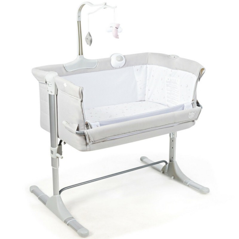Height Adjustable Baby Side Crib with Music Box & Toys Height Adjustable Baby Side Crib with Music Box & Toys
