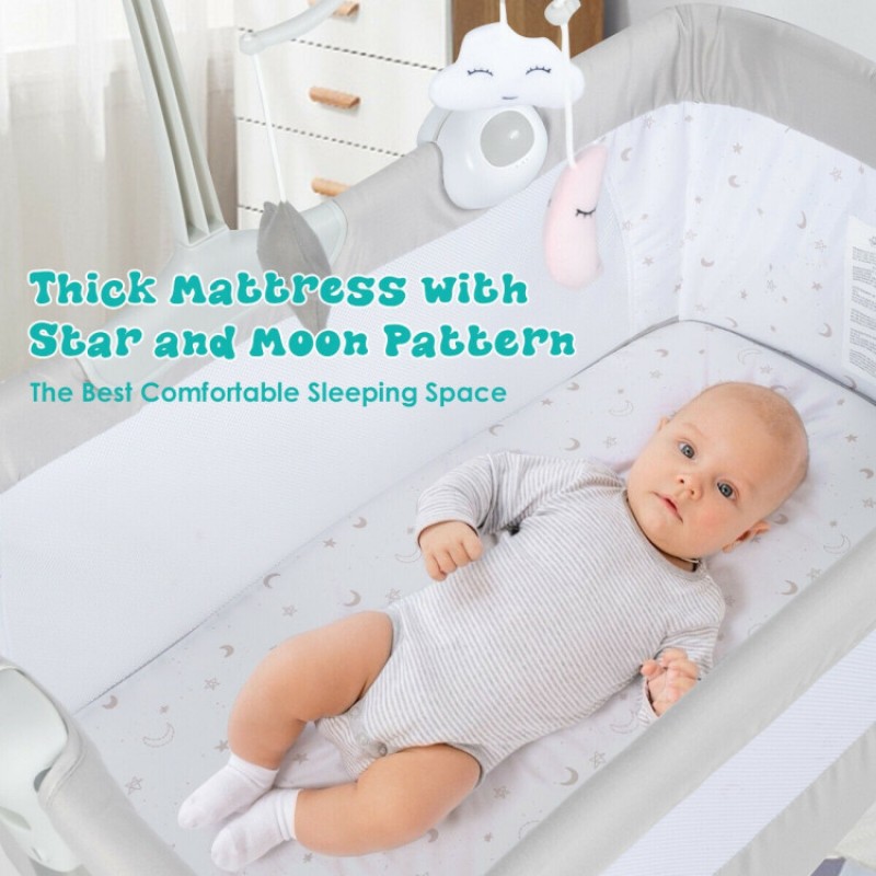 Height Adjustable Baby Side Crib with Music Box & Toys Height Adjustable Baby Side Crib with Music Box & Toys