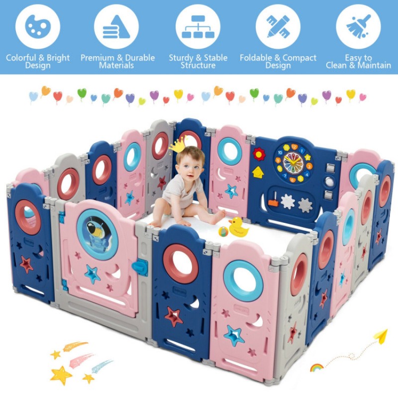 Foldable Kids Safety Play Center with Lockable Gate