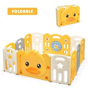 Portable Baby Playpen with Yellow Duck Pattern and Non-Slip Rubber Bases Portable Baby Playpen with Yellow Duck Pattern and Non-Slip Rubber Bases