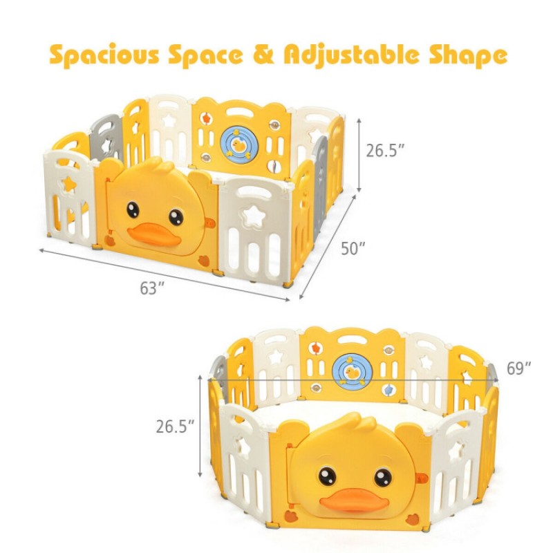 Portable Baby Playpen with Yellow Duck Pattern and Non-Slip Rubber Bases Portable Baby Playpen with Yellow Duck Pattern and Non-Slip Rubber Bases
