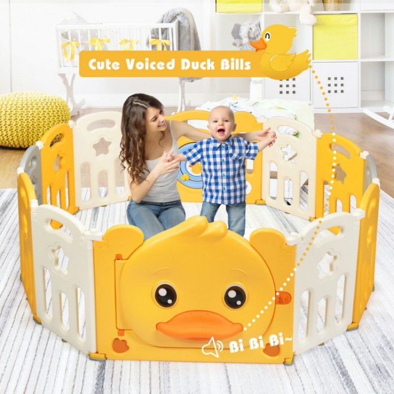 Portable Baby Playpen with Yellow Duck Pattern and Non-Slip Rubber Bases Portable Baby Playpen with Yellow Duck Pattern and Non-Slip Rubber Bases
