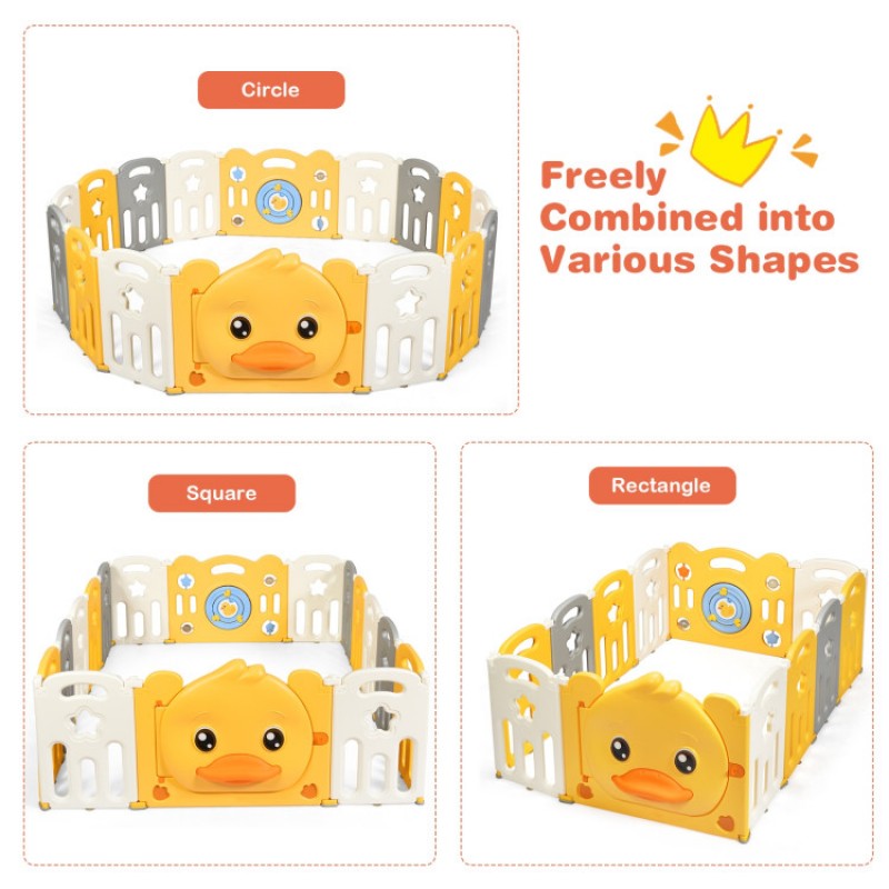 Portable Baby Playpen with Yellow Duck Pattern and Non-Slip Rubber Bases Portable Baby Playpen with Yellow Duck Pattern and Non-Slip Rubber Bases