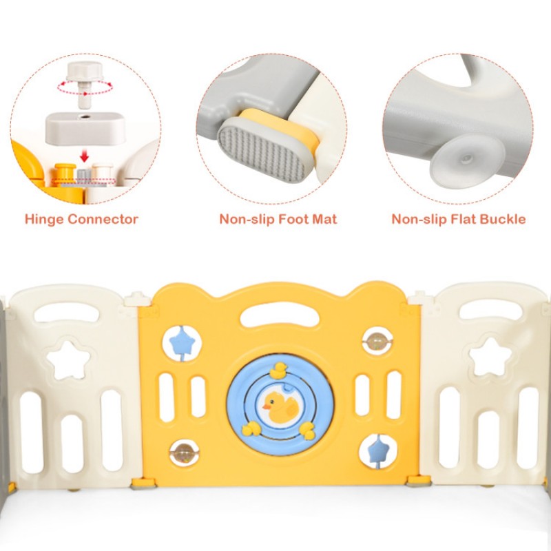 Portable Baby Playpen with Yellow Duck Pattern and Non-Slip Rubber Bases