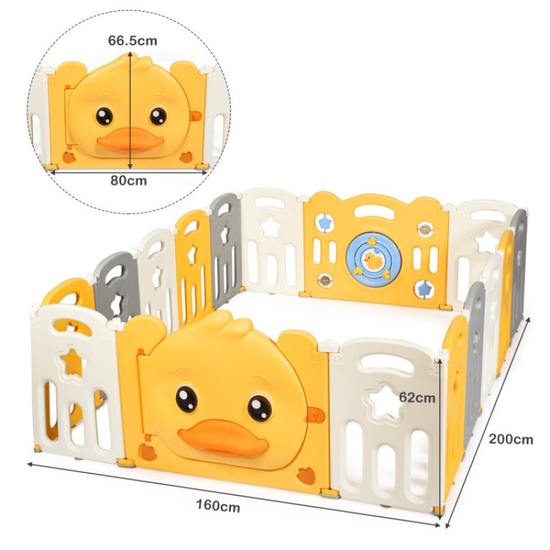 Portable Baby Playpen with Yellow Duck Pattern and Non-Slip Rubber Bases