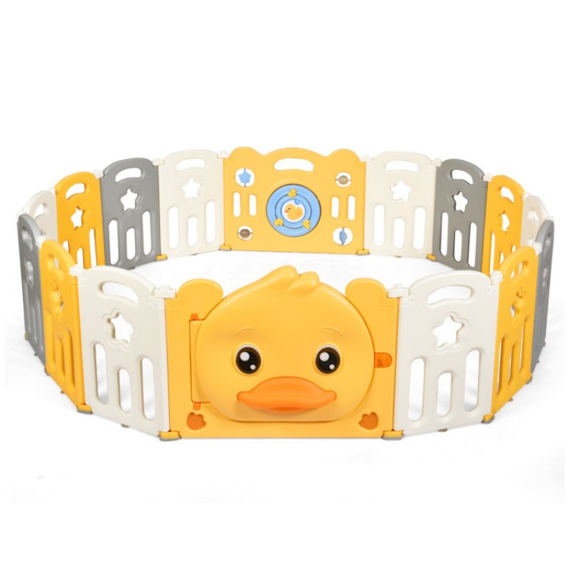 Portable Baby Playpen with Yellow Duck Pattern and Non-Slip Rubber Bases