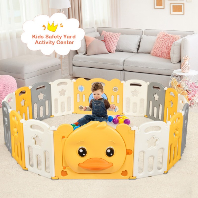 Portable Baby Playpen with Yellow Duck Pattern and Non-Slip Rubber Bases Portable Baby Playpen with Yellow Duck Pattern and Non-Slip Rubber Bases