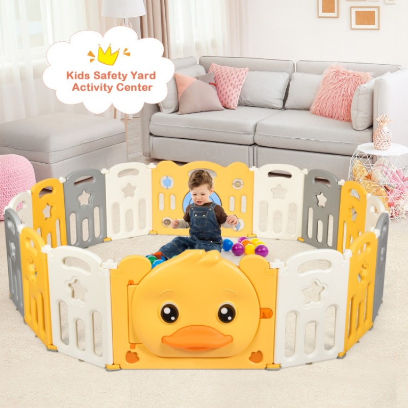 Portable Baby Playpen with Yellow Duck Pattern and Non-Slip Rubber Bases