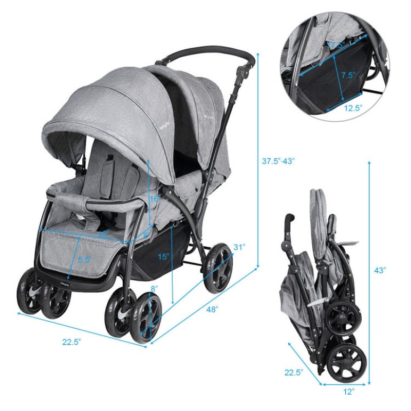 Foldable Lightweight Front Back Seats Double Baby Stroller