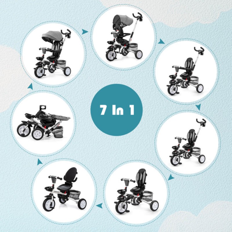 7-in-1 Detachable Baby Stroller with Canopy and Safety Harness