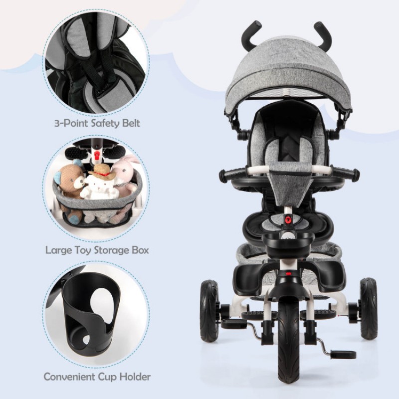 7-in-1 Detachable Baby Stroller with Canopy and Safety Harness