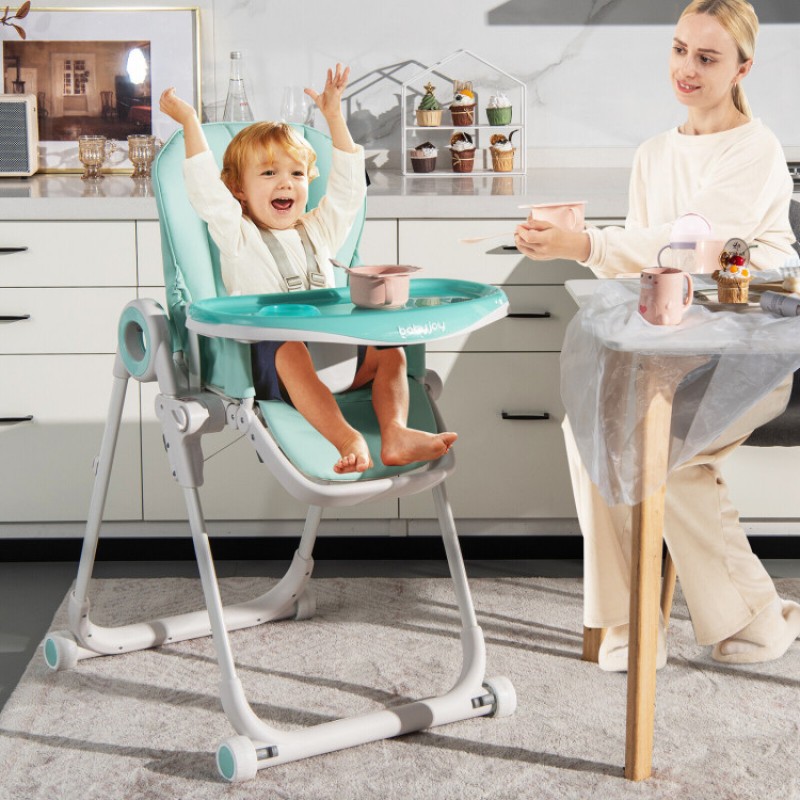 Baby High Chair Foldable Feeding Chair with 4 Lockable Wheels Baby High Chair Foldable Feeding Chair with 4 Lockable Wheels