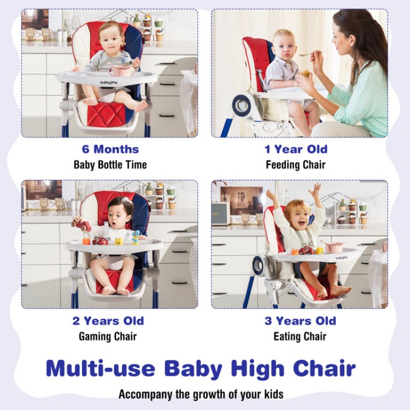 Baby High Chair Foldable Feeding Chair with 4 Lockable Wheels