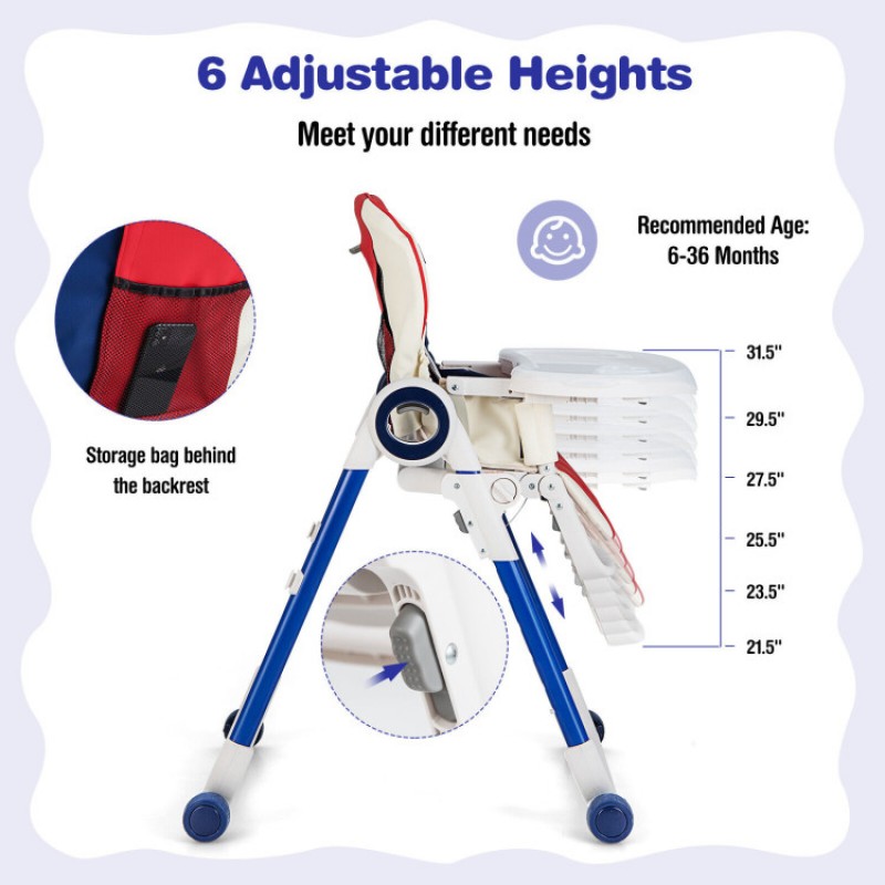 Baby High Chair Foldable Feeding Chair with 4 Lockable Wheels