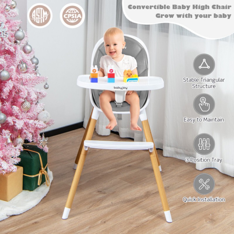 4-in-1 Convertible Baby High Chair Infant Feeding Chair with Adjustable Tray