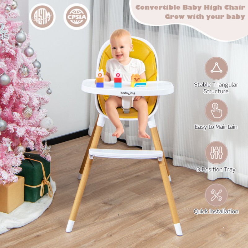 4-in-1 Convertible Baby High Chair Infant Feeding Chair with Adjustable Tray