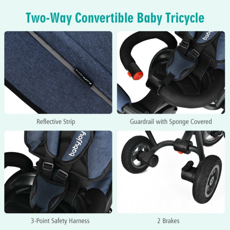 7-In-1 Baby Folding Tricycle Stroller with Rotatable Seat