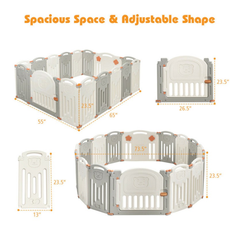 16-Panel Foldable Baby Activity Playpen with Lock Door