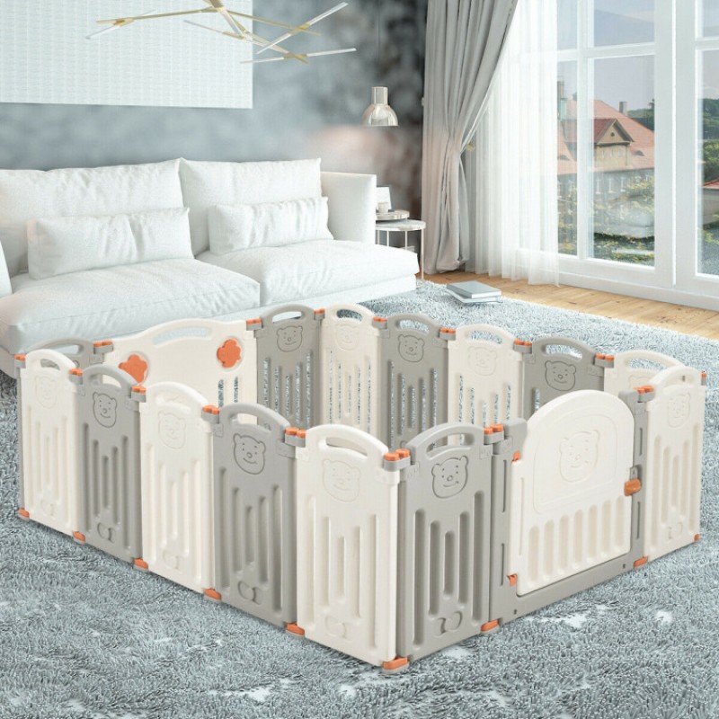 16-Panel Foldable Baby Activity Playpen with Lock Door 16-Panel Foldable Baby Activity Playpen with Lock Door