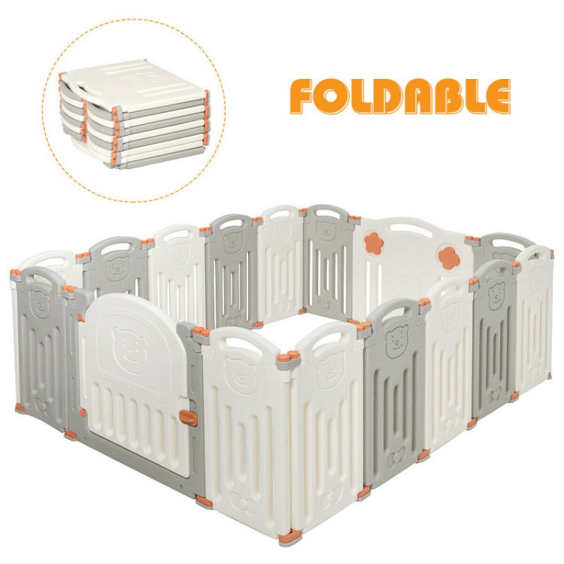 16-Panel Foldable Baby Activity Playpen with Lock Door