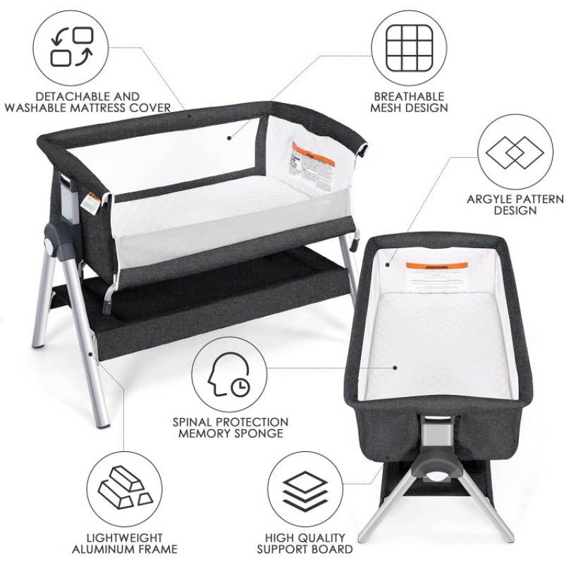 Portable Baby Bedside Sleeper with Adjustable Heights and Angle Portable Baby Bedside Sleeper with Adjustable Heights and Angle