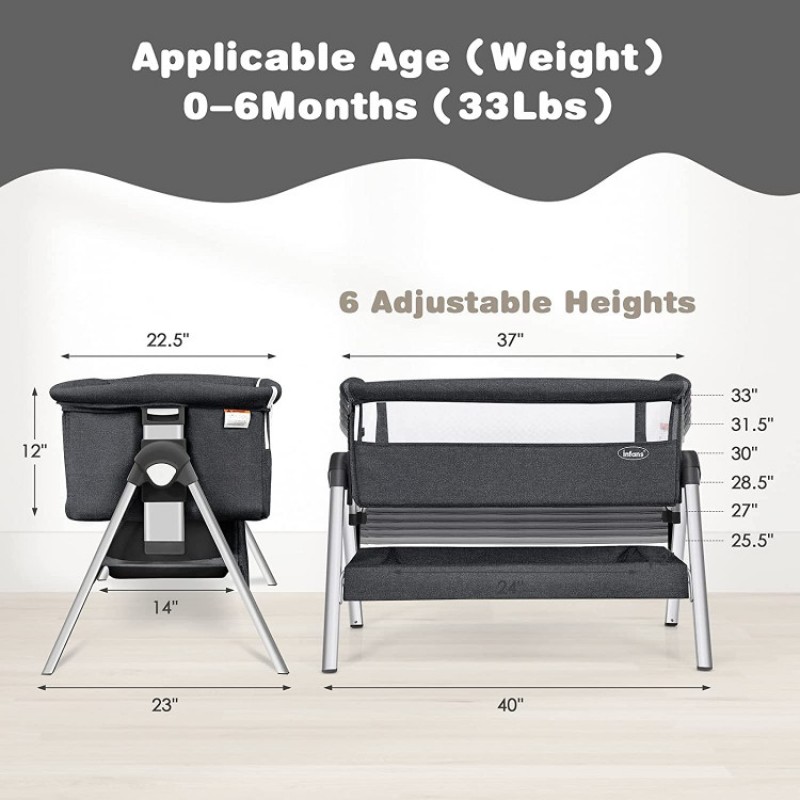 Portable Baby Bedside Sleeper with Adjustable Heights and Angle