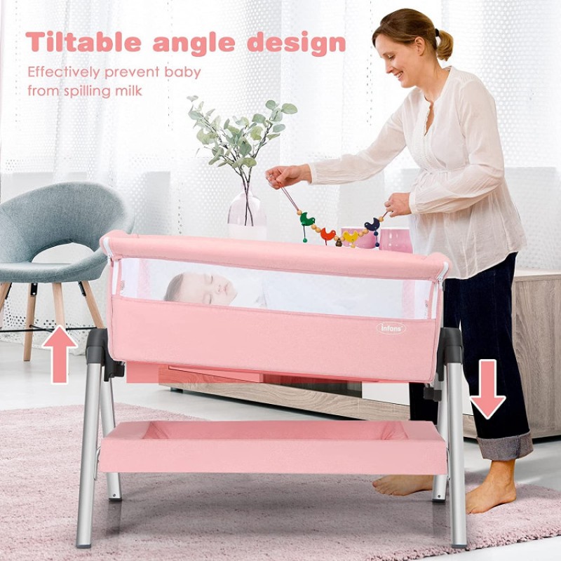 Portable Baby Bedside Sleeper with Adjustable Heights and Angle