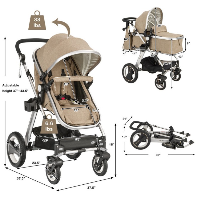 Folding Aluminum Baby Stroller Baby Jogger with Diaper Bag