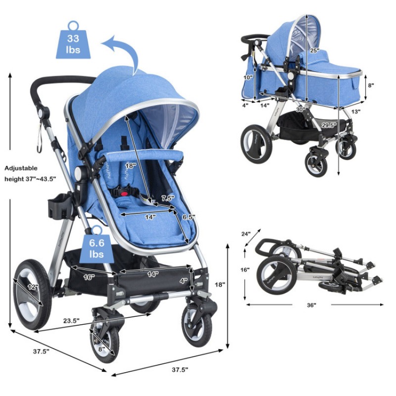 Folding Aluminum Baby Stroller Baby Jogger with Diaper Bag