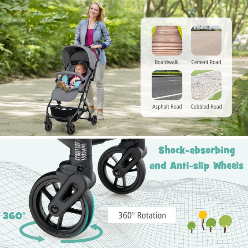 Lightweight Baby Stroller with One-Hand Quick Folding