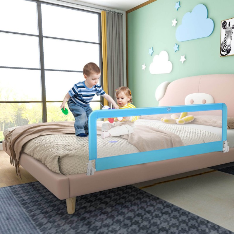 59 Inch Folding Breathable Baby Bed Rail Guard with Safety Strap