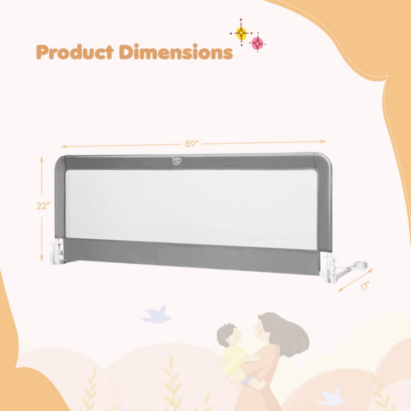 59 Inch Folding Breathable Baby Bed Rail Guard with Safety Strap