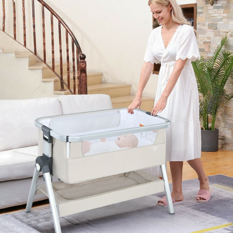 Baby Bedside Bassinet with Storage Basket and Wheels Baby Bedside Bassinet with Storage Basket and Wheels